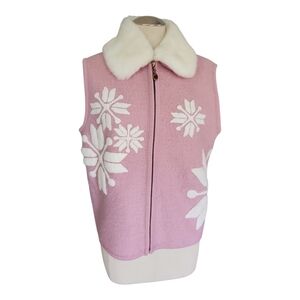 Laura Leigh Ltd 100% Boiled Wool Pink Vest with White Snowflake Design M